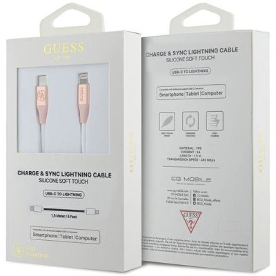 2. Kabel Guess Ebossed Logo USB-C / Lightning 1.5m szybkie ładowanie - różowy