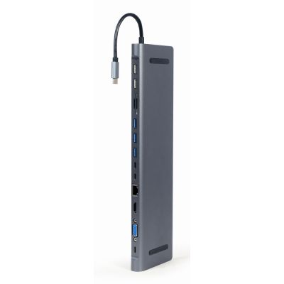 2. GEMBIRD MULTI ADAPTER USB TYPE-C 9W1 (HUB USB + HDMI + VGA + PD + CZYTNIK KART + LAN + AUDIO 3,5 MM) KOLOR SZARY