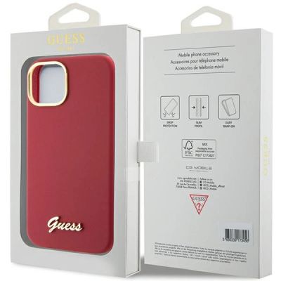 8. Etui Guess Silicone Script Metal Logo & Frame na iPhone 15 - czerwone