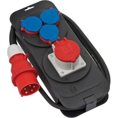 3. Brennenstuhl 1151600010 rozdzielacz zasilania PDU 4 x gniazdo sieciowe Czarny, Niebieski, Czerwony