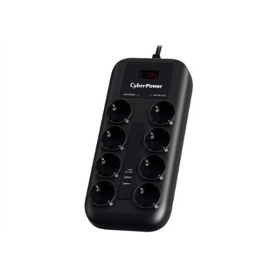 CyberPower P0820SUF0-DE ochrona przeciwprzepięciowa Czarny 8 x gniazdo sieciowe 200 - 250 V 1,8 m