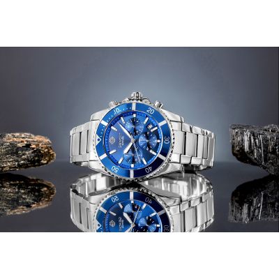 5. Zegarek Męski Giewont Chronograph Sapphire Srebrno Niebieski GW3970-B3