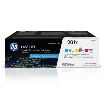 14. HP 201X – zestaw 3 oryginalnych wkładów z tonerem LaserJet XL, błękitny/purpurowy/żółty