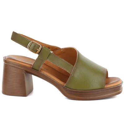 2. Skórzane sandały damskie na obcasie zielone Vinceza 26-39994