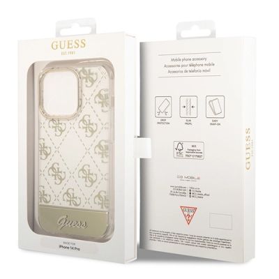 8. Etui Guess 4G Pattern Script na iPhone 14 Pro Max - złote