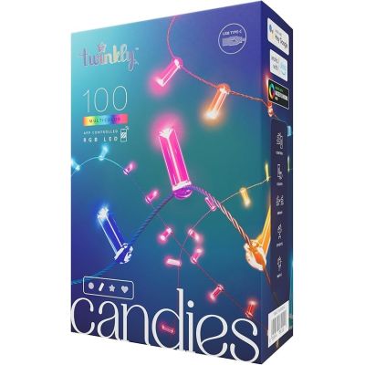 16. Twinkly Candies – 100 Lampki w kształcie świeczki RGB LEDs, zielony przewód, USB-C