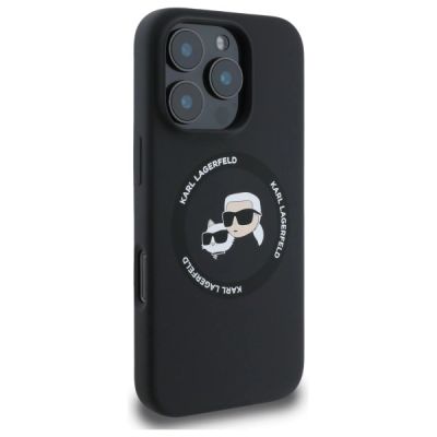 4. Etui Karl Lagerfeld Silicone Karl&Choupette Heads MagSafe na iPhone 16 Pro Max 6.9" - czarne