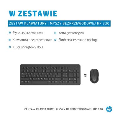 6. Zestaw klawiatura + mysz HP 330 Wireless Mouse and Keyboard Combo czarne 2V9E6AA