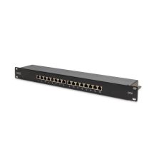 Digitus Panel krosowy (patch panel) 19'' 16x RJ45, LSA poziom, kat.6, ekranowany, 1U, czarny, prowadnica kabli