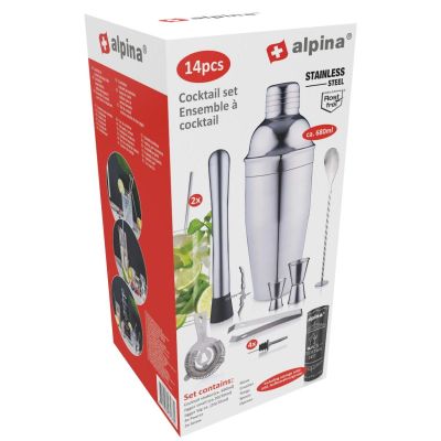 4. ZESTAW BARMAŃSKI 14 ELEMENTÓW SHAKER DO DRINKÓW SZCZYPCE ALPINA
