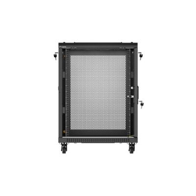 12. Szafa instalacyjna RACK stojąca 19" 15U 600x600 czarna drzwi perforowane Lanberg (flat pack)