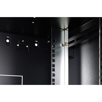 24. Szafa sieciowa wisząca DYNAmic 19" 9U rack 600x450, drzwi szyba, czarny, niedzielona, złożona, 60kg