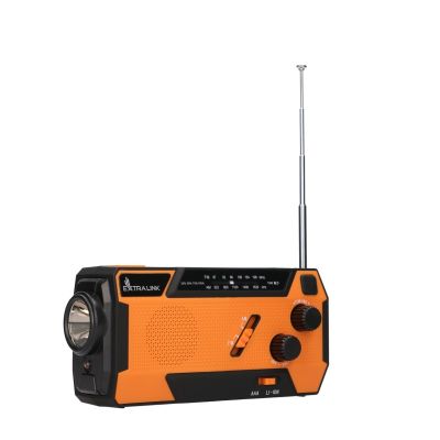 9. Extralink RADIO AWARYJNE SOLARNE Z KORBKA DYNAMO POWERBANK 4000MAH Z LATARKA SOS SR-4000 Przenośny Analogowy Czarny, Pomarańczowy