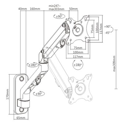 2. GEMBIRD BIURKOWE REGULOWANE RAMIĘ/UCHWYT NA MONITOR DO MONTAŻU NA ŚCIANIE 17-27, VESA 100X100MM, DO DO 7 KG