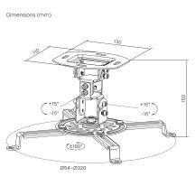 MACLEAN UCHWYT SUFITOWY DO PROJEKTORA, 54~320MM, DO 13,5 KG, ROTACJA 360 STOPNI MC-200 B