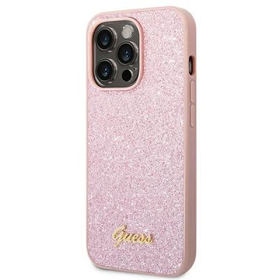 2. Etui Guess Glitter Script na iPhone 14 Pro - różowe