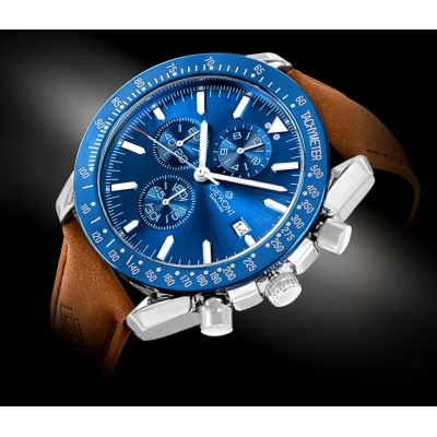 2. Zegarek Męski Giewont Chronograph Sapphire Brązowo Niebieski GW8720-A2