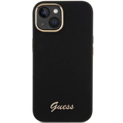 3. Etui Guess Silicone Script Metal Logo & Frame na iPhone 15 - czarne
