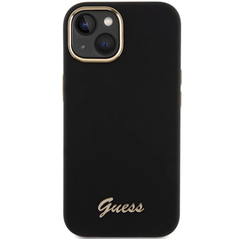 3. Etui Guess Silicone Script Metal Logo & Frame na iPhone 15 - czarne