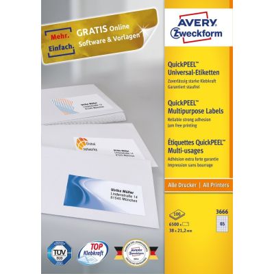 2. Avery 3666 samoprzylepne etykiety Prostokąt Na stałe Biały 6500 szt.
