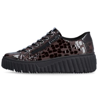 3. Półbuty damskie lakierowane sneakersy kroko brązowe Rieker N2555-25