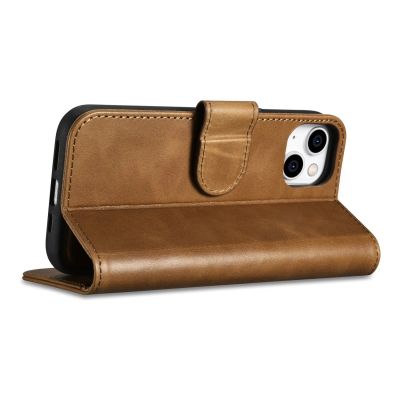 7. iCarer Oil Wax Wallet Case 2in1 etui iPhone 14 Plus skórzany pokrowiec z klapką Anti-RFID brązowy (WMI14220723-TN)