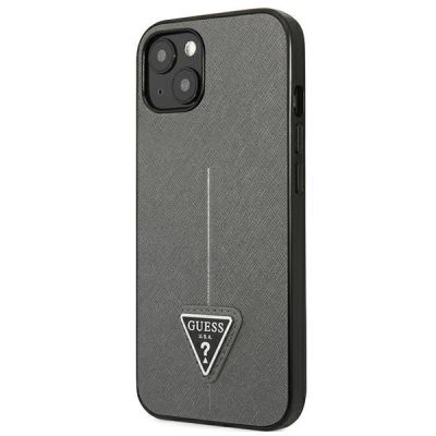 2. Etui Guess Saffiano Triangle Logo na iPhone 14 - srebrne
