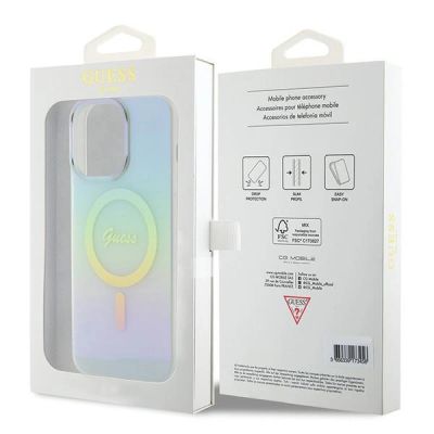 8. Etui Guess IML Iridescent MagSafe na iPhone 15 Pro - turkusowe