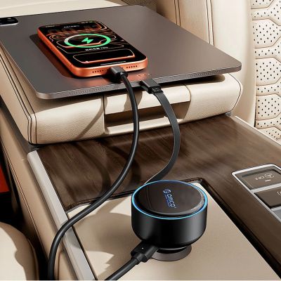8. Ładowarka samochodowa Orico FC-60-2C 60W ze zwijanym kablem USB-C 65 cm - czarna