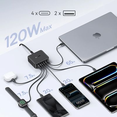 7. Stacja ładująca Baseus EnerFill FH21 120W 4xUSB-C + 2xUSB-A - czarna
