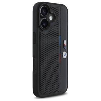 4. Etui BMW M Perforated Tricolor Detail Line na iPhone 16 - czarne