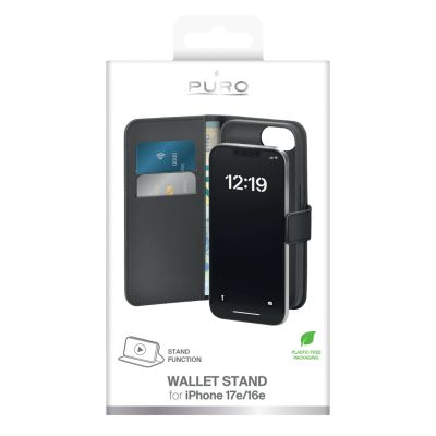 10. Etui z ekoskóry Puro Booklet Case z klapką i portfelem do iPhone 16e/17e - czarne
