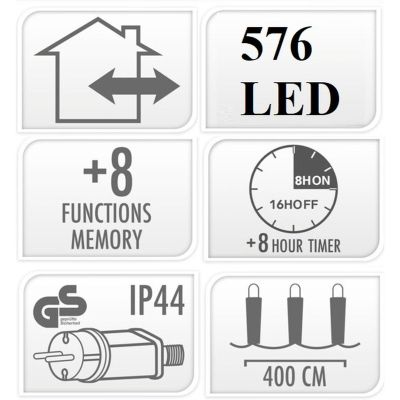 12. LAMPKI CHOINKOWE ŁAŃCUCH ŚWIETLNY 576 LED TIMER ZIMNY BIAŁY