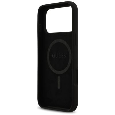 7. Etui Guess Silicone Logo Strass 4G MagSafe na iPhone 17 Pro Max - czarne