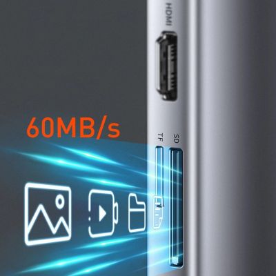 22. Baseus Metal Gleam 11w1 wielofunkcyjny HUB USB Typ C - 3x USB 3.2 Gen 1 5Gbps / USB Typ C PD 100W / 3,5 mm mini jack AUX / VGA Full HD 60Hz / 2x HDMI 4K 30Hz / czytnik kart TF i SD / RJ45 1Gbps szary (CAHUB-CT0G)