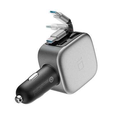 5. Ładowarka samochodowa Cuktech CC903P 100 W z wyświetlaczem i zwijanym kablem USB-C 70 cm - szara