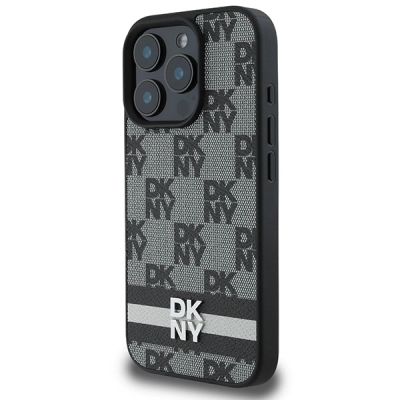 2. Etui DKNY Checkered Pattern & Printed Stripes na iPhone 16 Pro - czarne