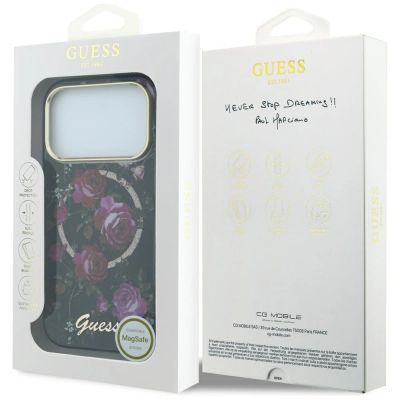 8. Etui Guess IML Glitter Blossom Roses MagSafe na iPhone 18 Pro Max / 17 Pro Max - czarne