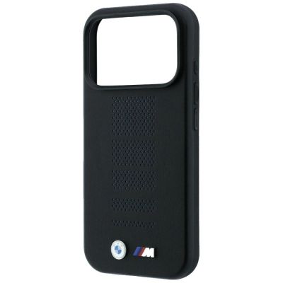 6. Etui BMW M Blue Perfo Metal Logo MagSafe na iPhone 18 Pro / 17 Pro - czarne