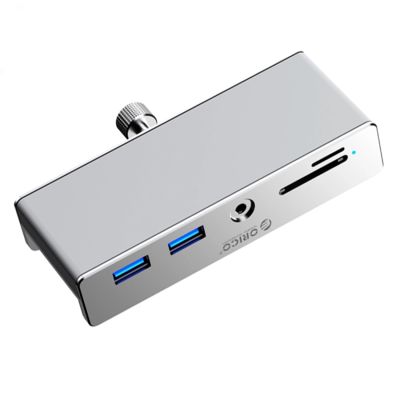 2. Hub Orico MH5PMM montowany na zacisk USB-C / 2x USB-A 3.0, + SD&TF + 3,5mm Audio - srebrny