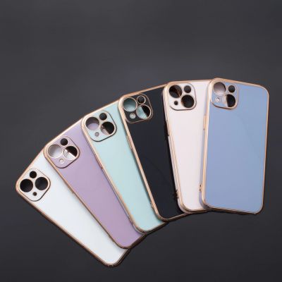 10. Lighting Color Case etui do Samsung Galaxy A73 5G żelowy pokrowiec ze złotą ramką niebieski