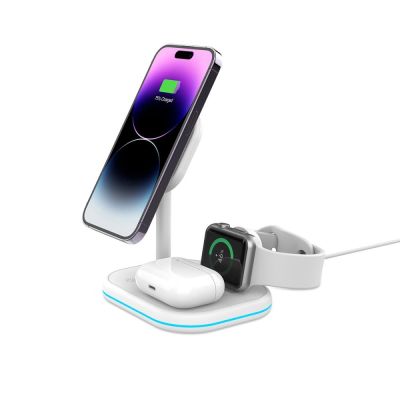 2. Ładowarka Tech-Protect QI15W-A27 indukcyjna 3w1 ze stojakiem z MagSafe na smartfon / Apple Watch / AirPods - biała