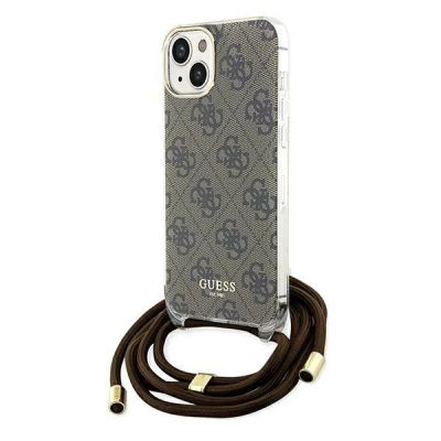 Etui Guess Crossbody Cord 4G Print na iPhone 15 / 14 / 13 - brązowe