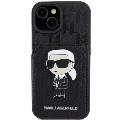 3. Etui Karl Lagerfeld Saffiano Cardslots and Stand Monogram Ikonik Patch do iPhone 15 - czarne
