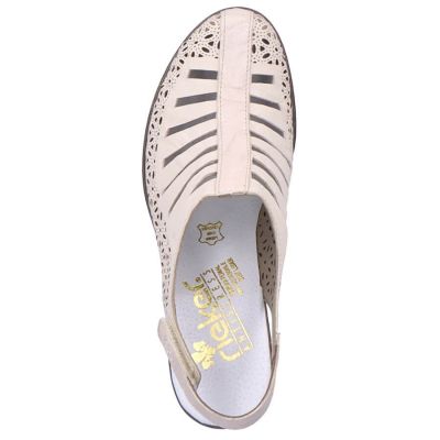 31. Skórzane sandały na obcasie Rieker W RKR49B beżowe