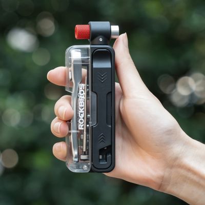 6. Zestaw narzędzi rowerowych Rockbros multitool z pompką na naboje CO2 i kluczem grzechotkowym - czarny