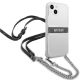 4. Etui Guess 4G Grey Strap Silver Chain na iPhone 13 mini - przezroczyste