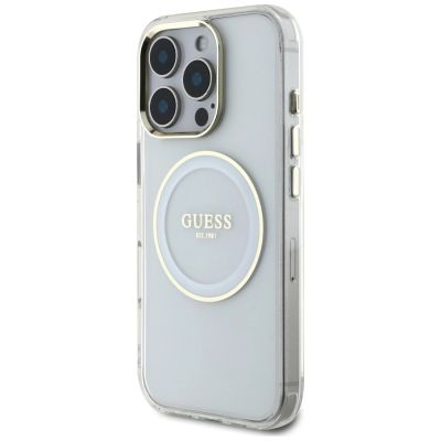 2. Etui Guess IML Metal Colored Circle Classic Logo MagSafe na iPhone 16 Pro - białe