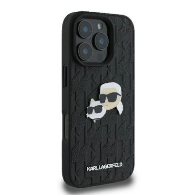 4. Etui Karl Lagerfeld Monogram Karl & Choupette Head Pin na iPhone 16 Pro - czarne