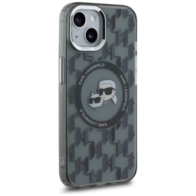 4. Etui Karl Lagerfeld IML Monogram Karl & Choupette Head MagSafe na iPhone 15 - czarne